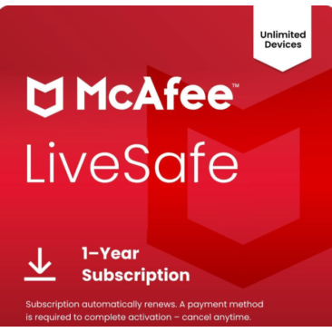 McAfee LiveSafe Unlimited Devices 1 Year Global License Key 